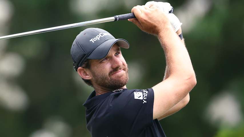 Patrick Rodgers carded a 63 in Round 2 of the Wyndham Championship as he looks to secure his spot in the FedExCup Playoffs. (Jared C. Tilton/Getty Images)