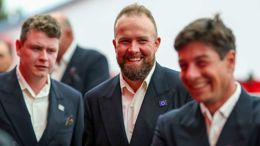 Robert MacIntyre, Shane Lowry and Viktor Hovland wait backstage ahead of the Opening Ceremony for the 2025 Ryder Cup. (Richard Heathcote/Getty Images)
