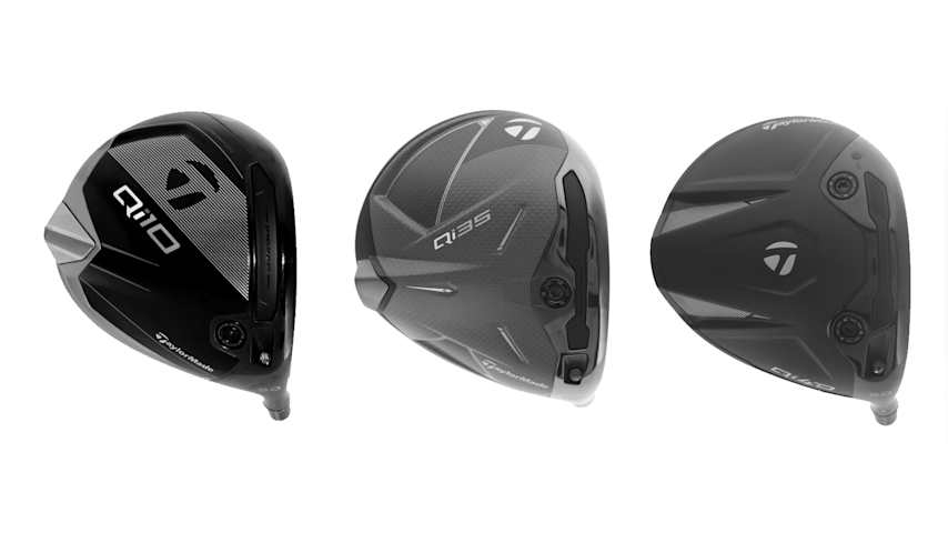 A look from left to right of the TaylorMade Qi10, Qi35 and Qi4D drivers. (USGA)