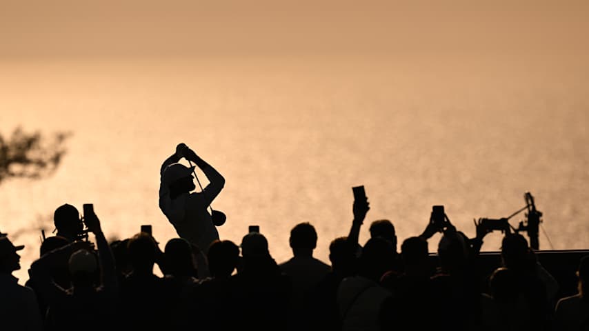 Scottie Scheffler hits a tee shot on the 18th hole during the third round of  The Genesis Invitational at Torrey Pines Golf Course in San Diego, California. (Ben Jared/PGA TOUR)