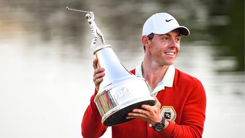 Rory McIlroy dons the red cardigan following his three-stroke victory at the 2018 Arnold Palmer Invitational. (Keyur Khamar/PGA TOUR)