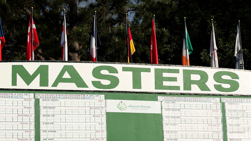 A general view of a scoreboard ahead of the 2026 Masters at Augusta National Golf Club. (Maddie Meyer/Getty Images)