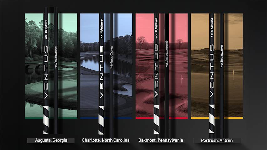 A detailed view of the driver shafts used by the winners of each major in 2025. (Courtesy Fujikura) 