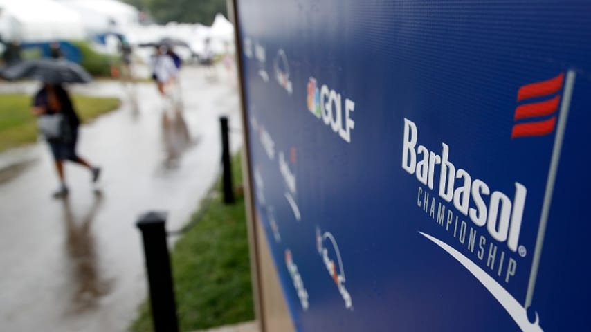 LEXINGTON, KY - JULY 22:  Spectators leave the course for a weather delay during the final round of the Barbasol Championship at Keene Trace Golf Club on July 22, 2018 in Lexington, Kentucky.  (Photo by Andy Lyons/Getty Images)