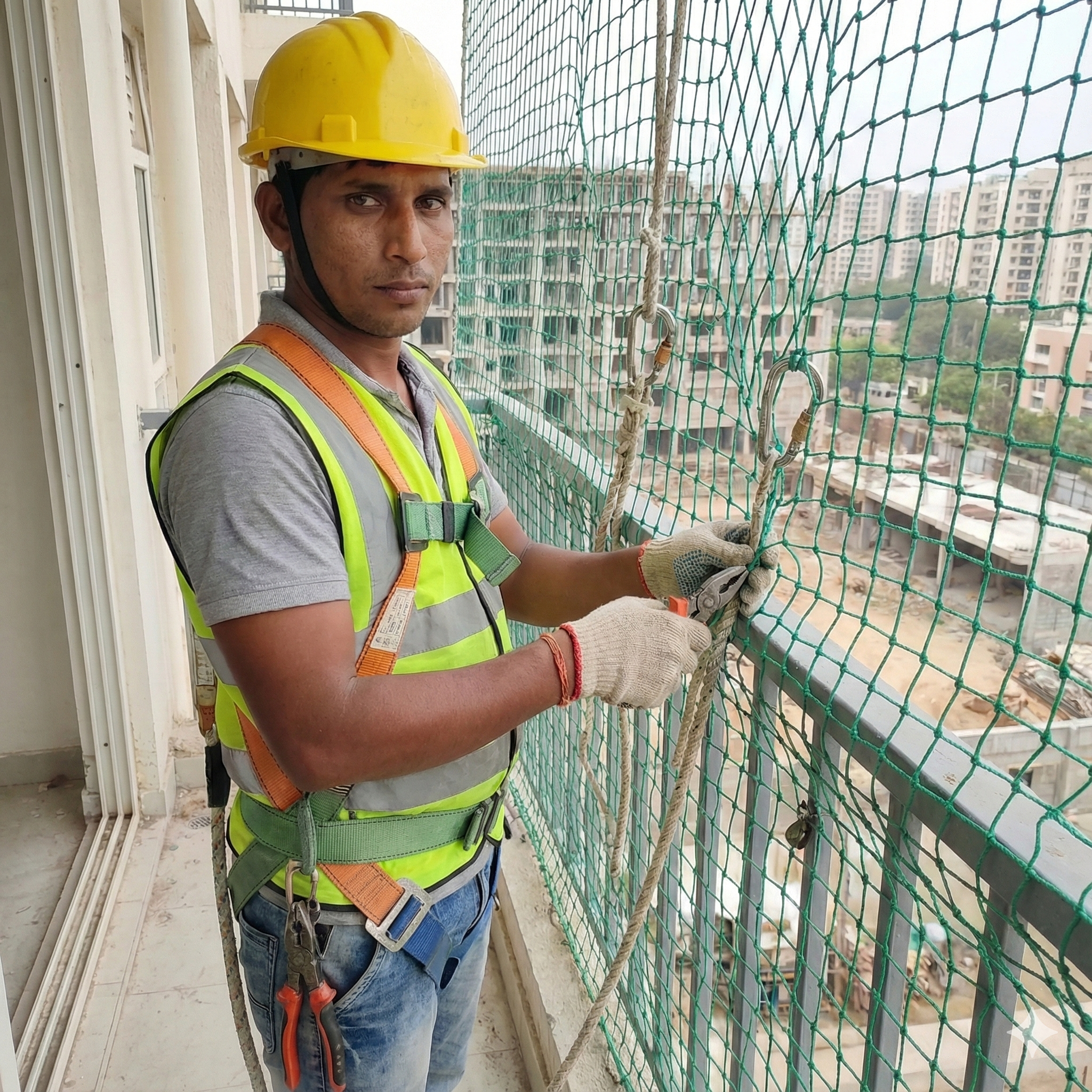 Worker Installing Net