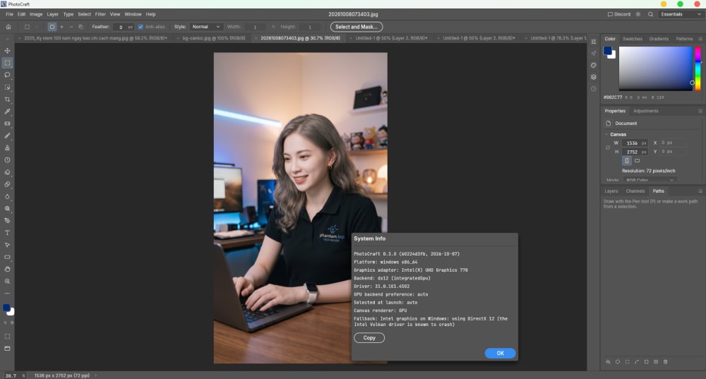 Trải nghiệm PhotoCraft: Khi mã nguồn mở thách thức Photoshop bản quyền