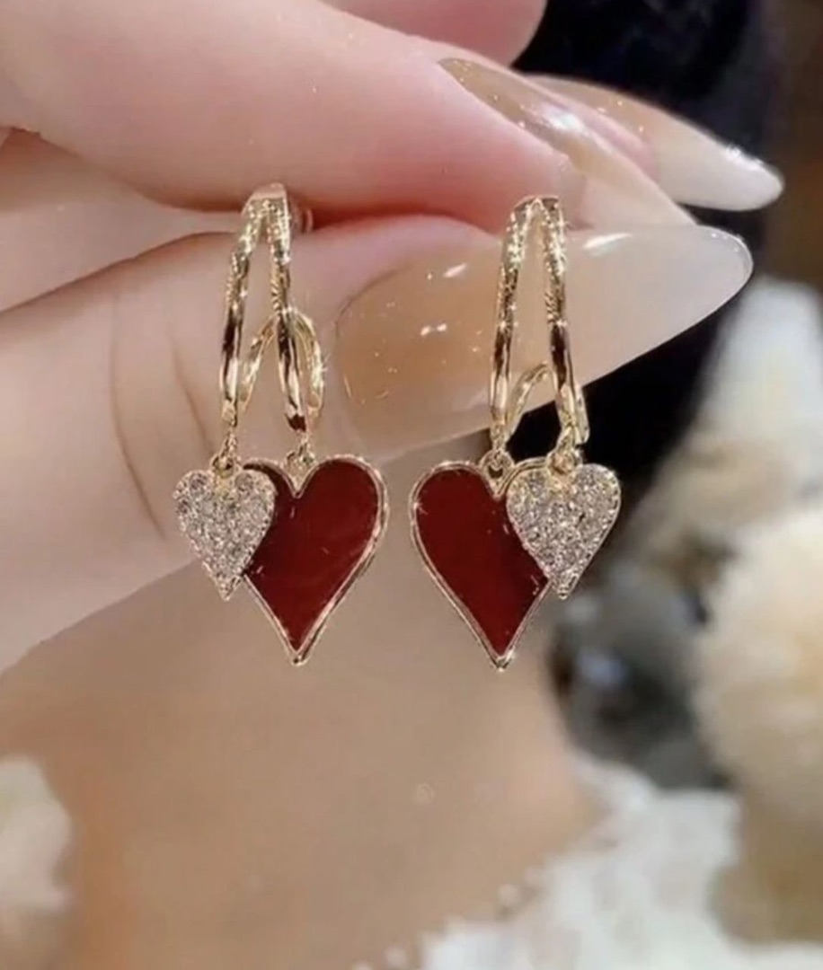 Red & Gold Heart Hoop Earrings