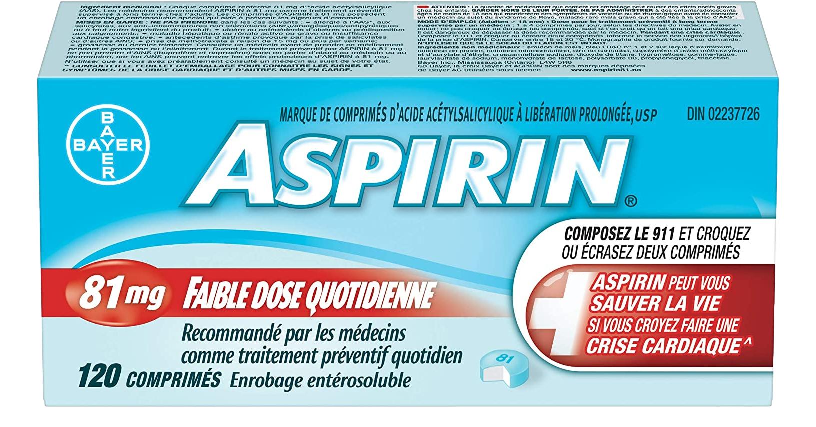 ASPIRIN ENROBÉ À FAIBLE DOSE QUOTIDIENNE 81 MG