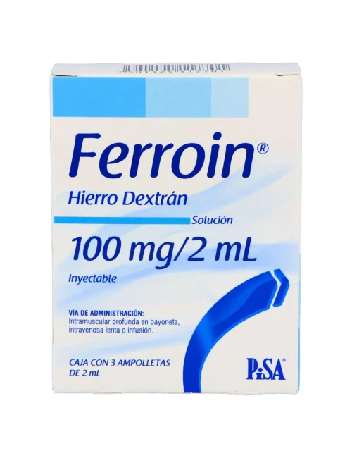 FERROIN (HIERRO DEXTRAN) SOL INY 100 MG/ 2ML C/3 AMP PISA 4000420