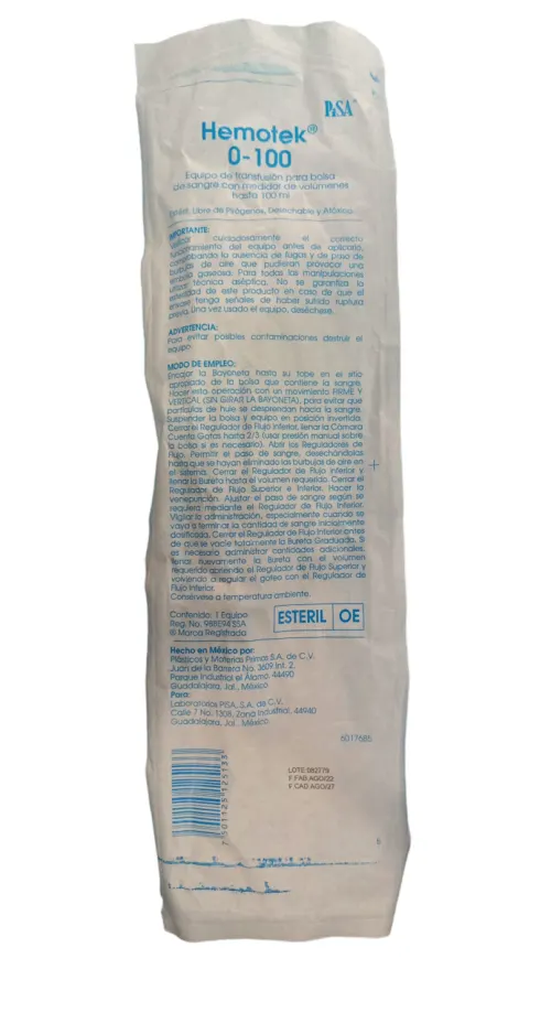 HEMOTEK EQUIPO P/TRANSFUSION 0-100 PISA 4000477 HEMOTEK EQUIPO P/TRANSFUSION 0-100 PISA 4000477