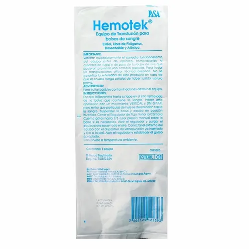 HEMOTEK EQUIPO P/TRANSFUSION 4000490 PISA