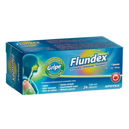 FLUNDEX (AMANTADINA/CLORFENAMINA/PARACETAMOL) CAP 50/3/300 MG C/24 APOTEX