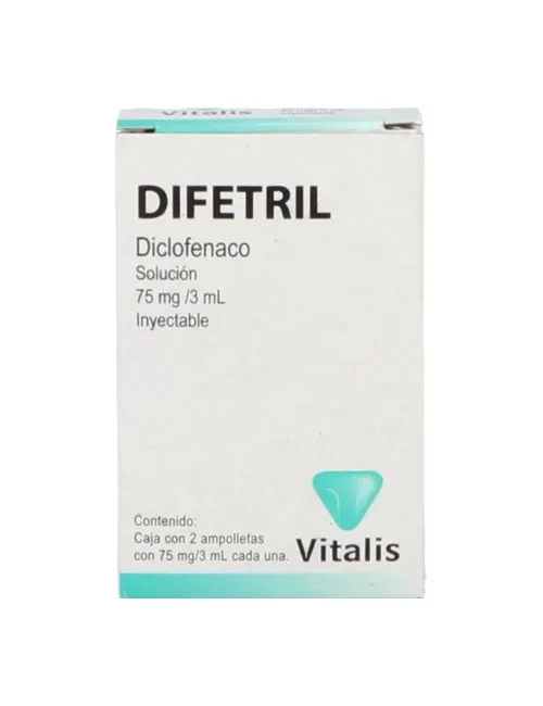 DIFETRIL (DICLOFENACO) SOL INY 75 MG/3 ML C/2 AMP VITALIS