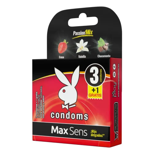 MAX SENS CONDOMS TROP MIX (FRESA/VAINILLA/CHOCOMENTA) BOLSA C/3 PLAYBOY