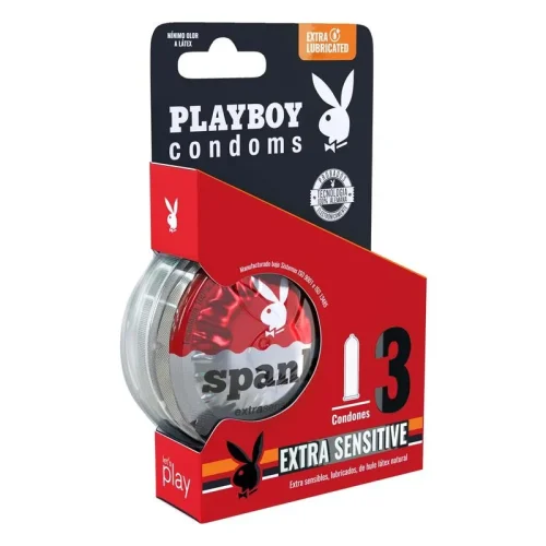 PLAYBOY CONDOMS (EXTRASENSITIVE) PRESERVATIVO ULTRADELGADO C/3 PLAYBOY