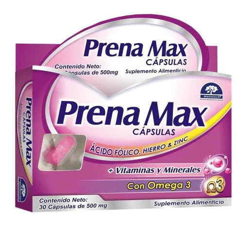 PRENA MAX (ACIDO FOLICO/HIERRO/ZINC) CAP 500 MG C/30 NATUTECH