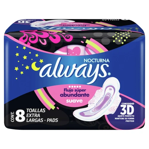 ALWAYS NOCHES TRANQUILAS (SUAVE EXT LARGA) TOALLA FEMENINA C/ALAS C/8 P&G