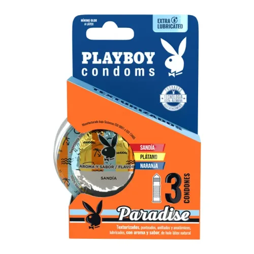 PLAYBOY CONDOMS PARADISE (SANDIA/PLATANO/ NARANJA) TEXTURIZADOS C/3 RRT MED