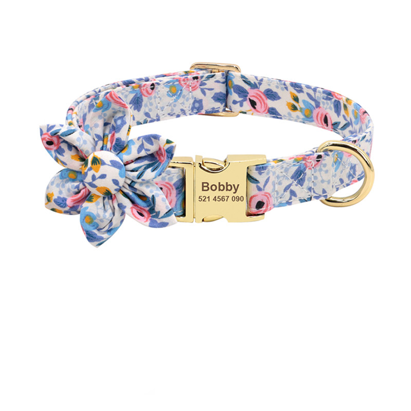 Personalised Printed Dog Collar with Removable Flower