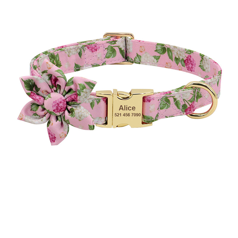 Personalised Printed Dog Collar with Removable Flower