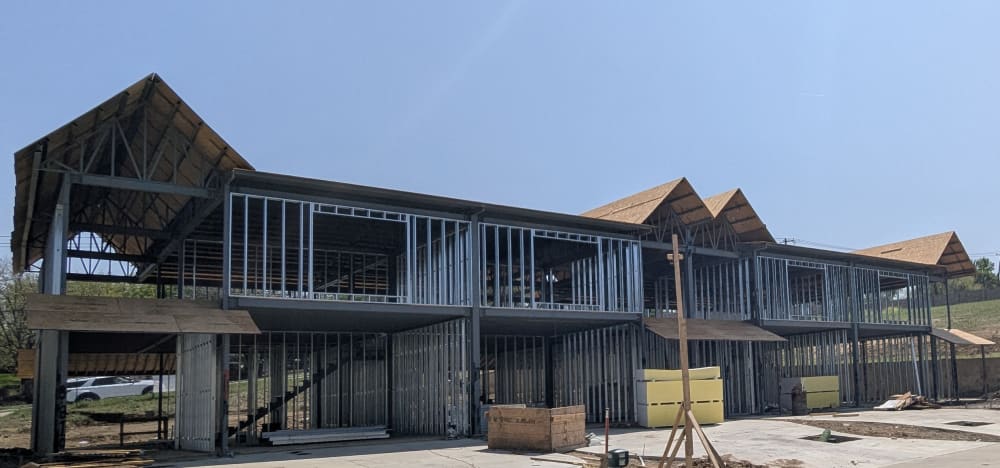 Full steel structural frame of a My Castle Homes build, prior to envelope and finish