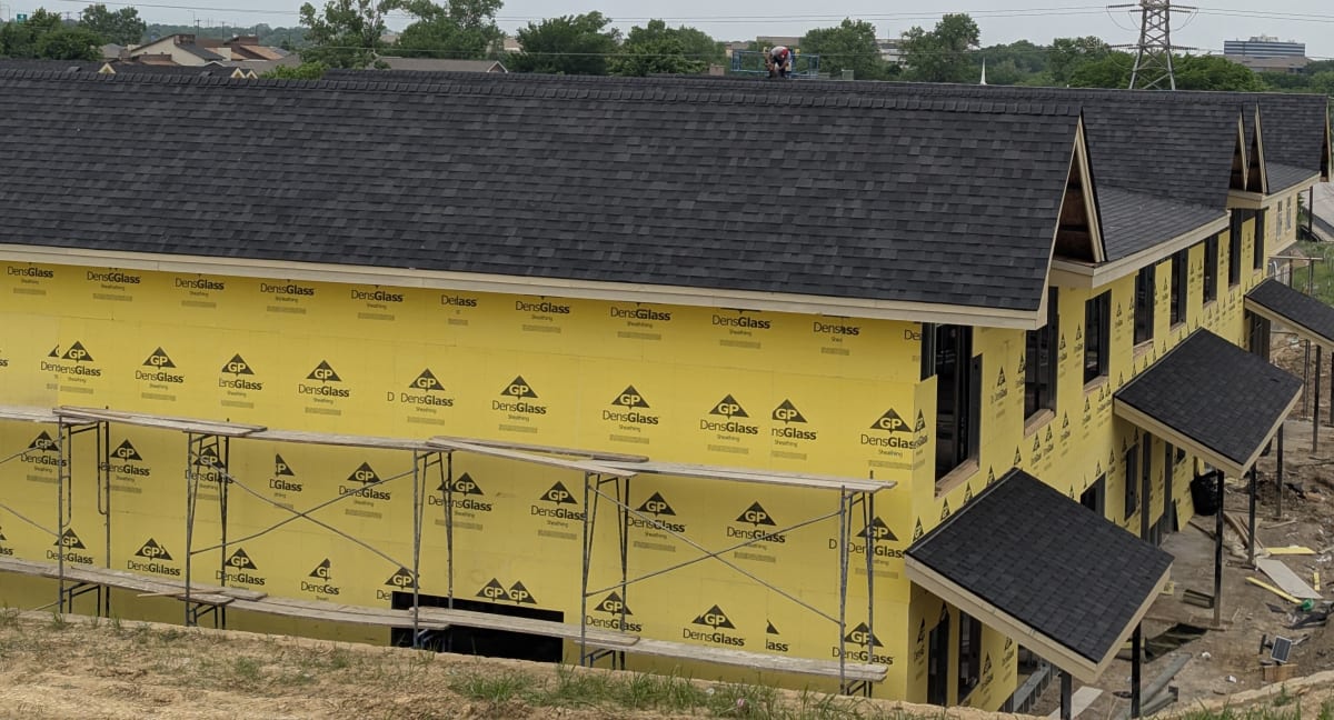 Roof and DensGlass protective exterior envelope during construction of a My Castle Homes build
