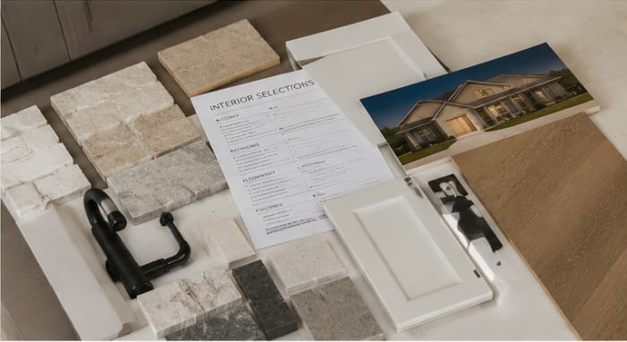 Illustrative selection of materials, finishes, and plans, representing the owner sign-off and approval stage