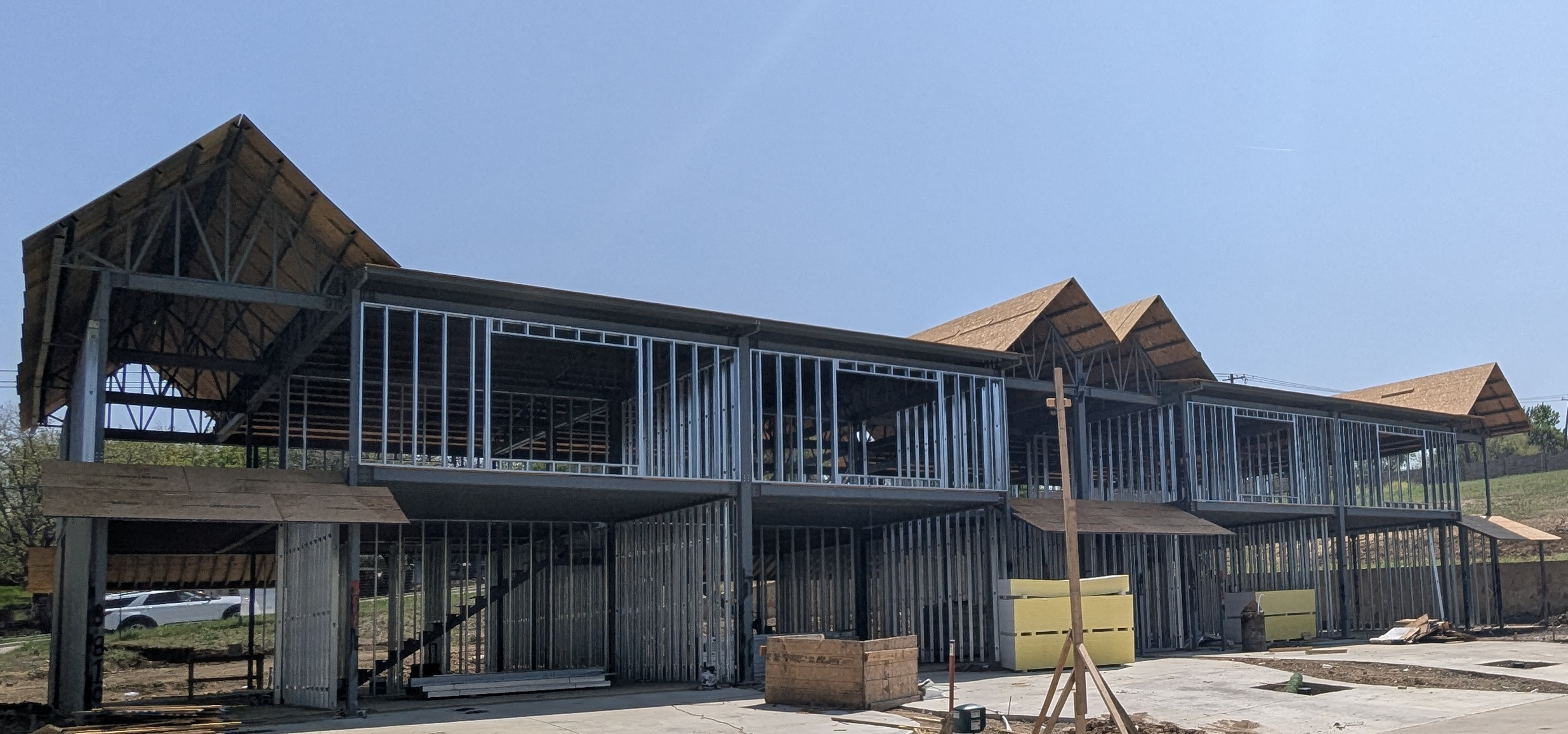 Raw structural steel frame of a My Castle Homes build, before finishes