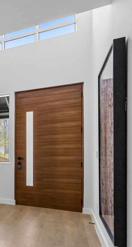 Close detail of the front entry door at a completed My Castle Homes residence