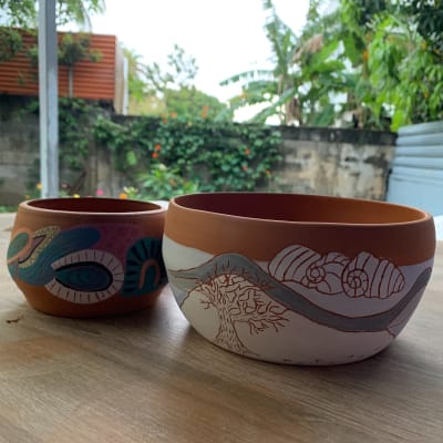 Création: 2 Petit pots pour plante avec engobe et technique sgraffito