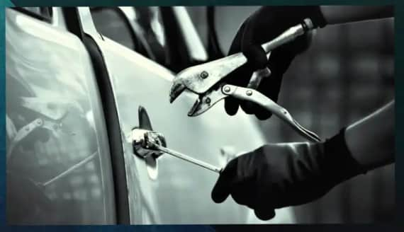 In this image, the car is stolen using locking pliers