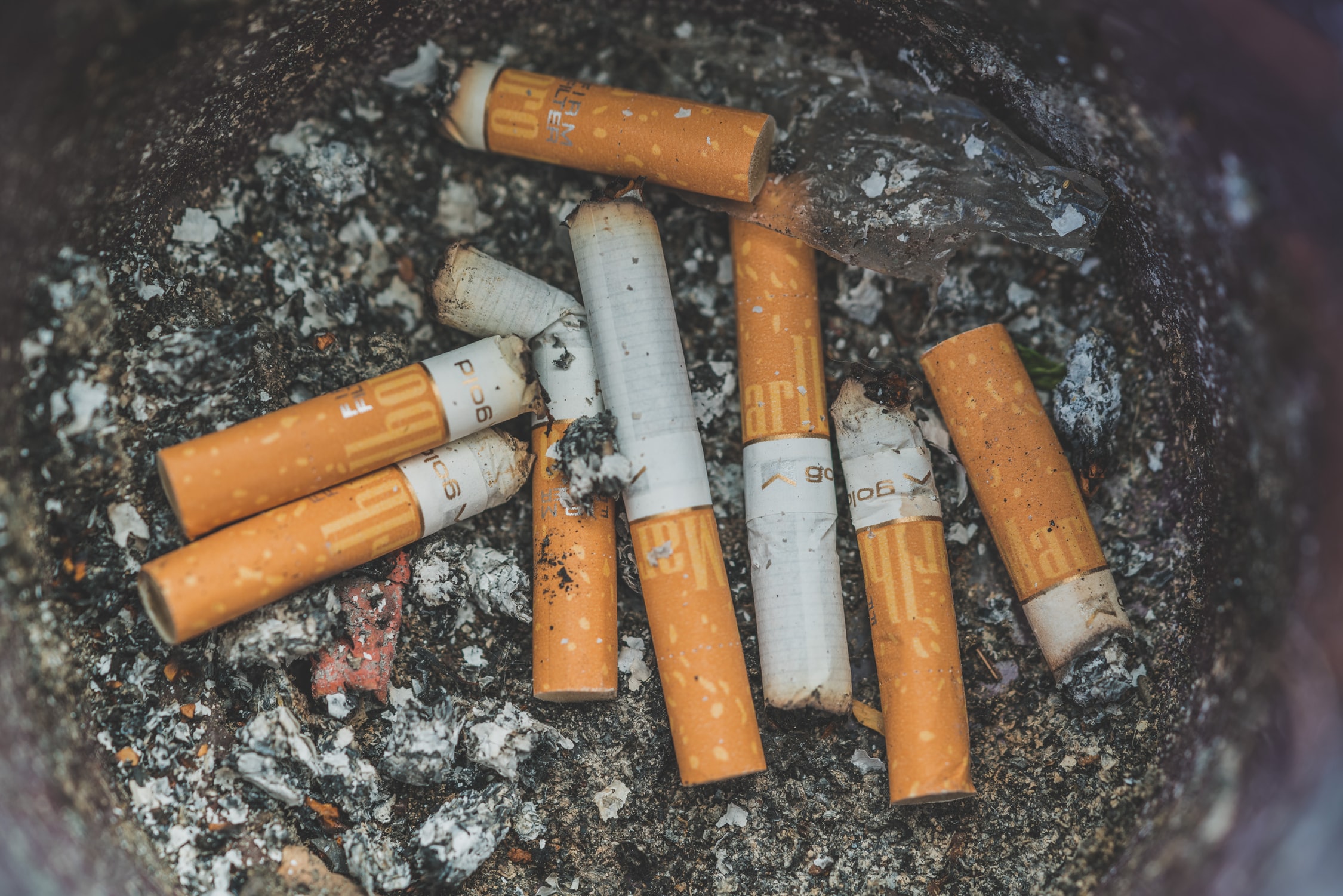 Cigarette butts smoking cessation image.