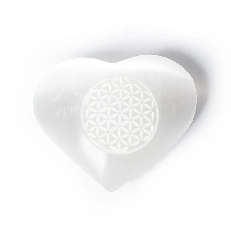 Selenite Flower of Life Hearts Selenite Flower of Life Hearts