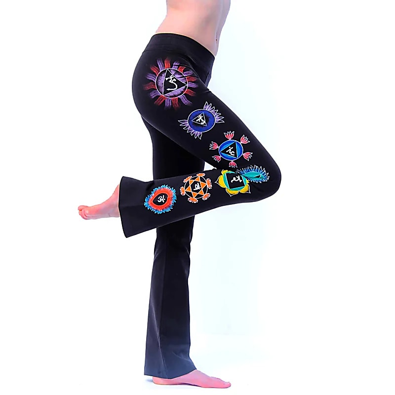 Yoga hand-painted chakra pants cotton black L -- 177 g
