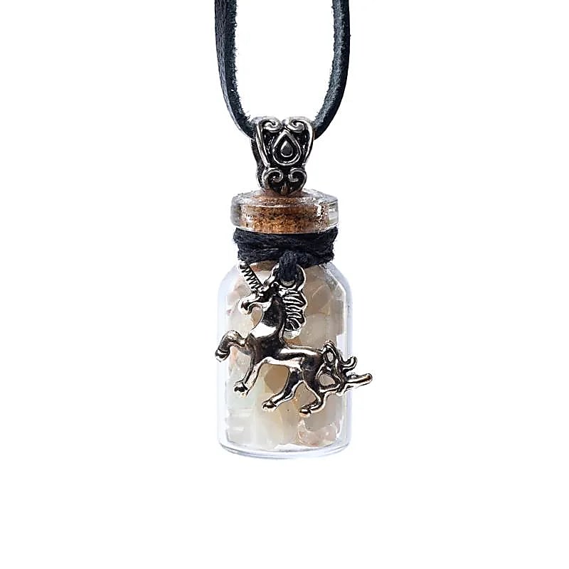 Collier Pendentif Fiole En Verre Avec Pyrite - Pierre Naturelle - Style Chakra - Gris - Neuf Avec étiquettes
