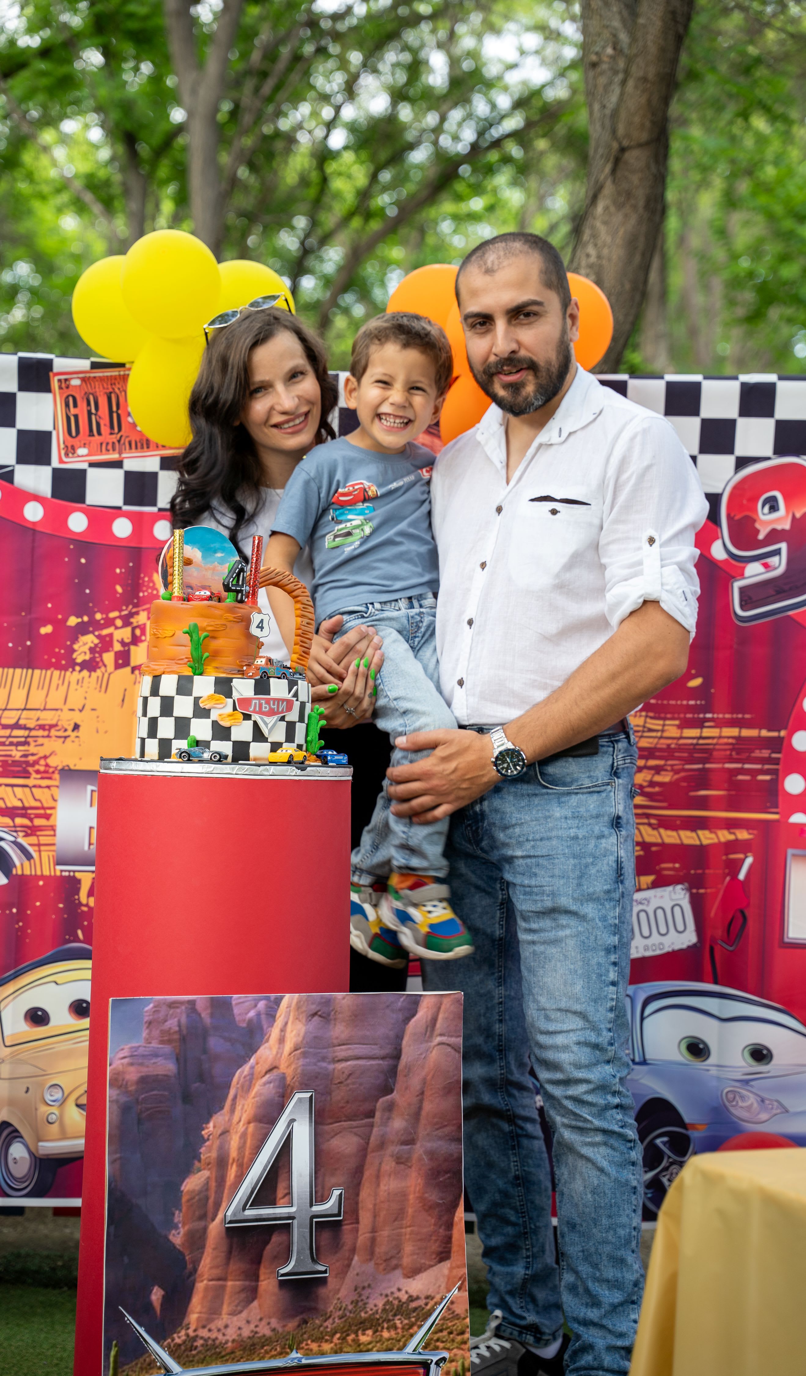 Family photo with birthday cake