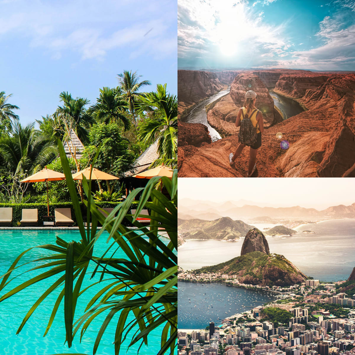 Collage with Thailand, Arizona, and Rio de Janiero