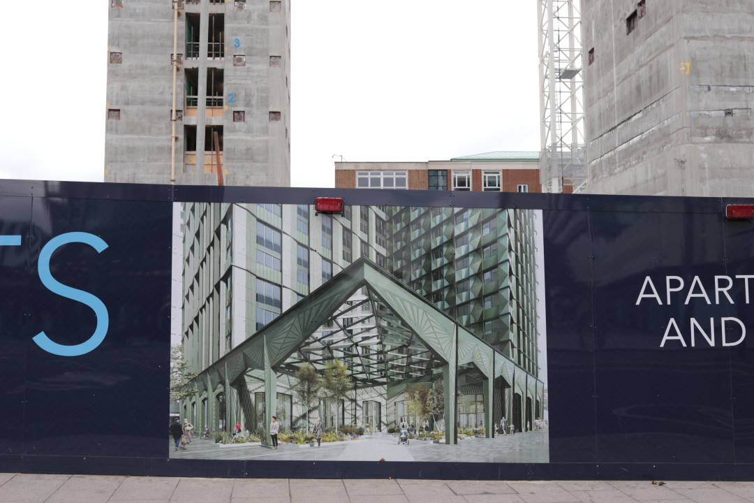 Photo of a computer generated render on a hoarding