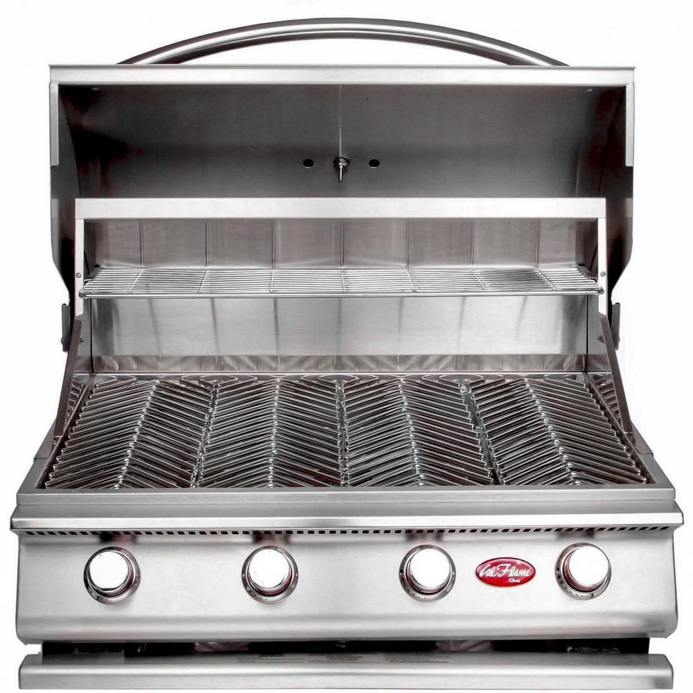 An image of Cal Flame BBQ08G04 Propane Gas Stainless Steel Built-In Covered Grill | KnowYourGrill 