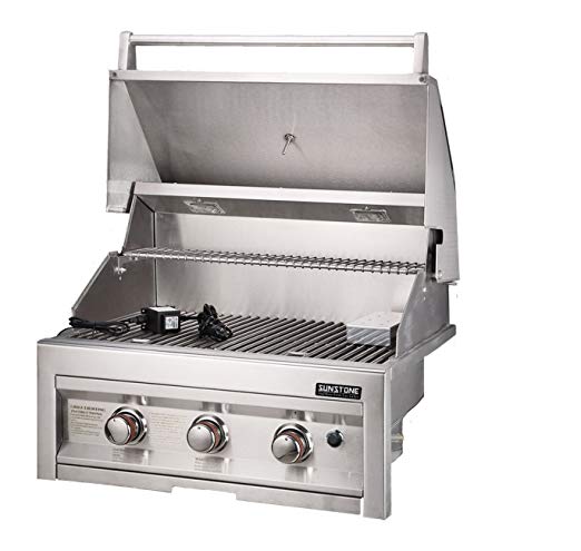 An image of SUNSTONE SUN3B-NG 28'' Natural Gas Stainless Steel Covered Grill | KnowYourGrill 