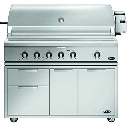 An image of DCS BH1-48RGI-L-CAD1-48 48'' Propane Gas Stainless Steel Rotisserie Grill | KnowYourGrill 