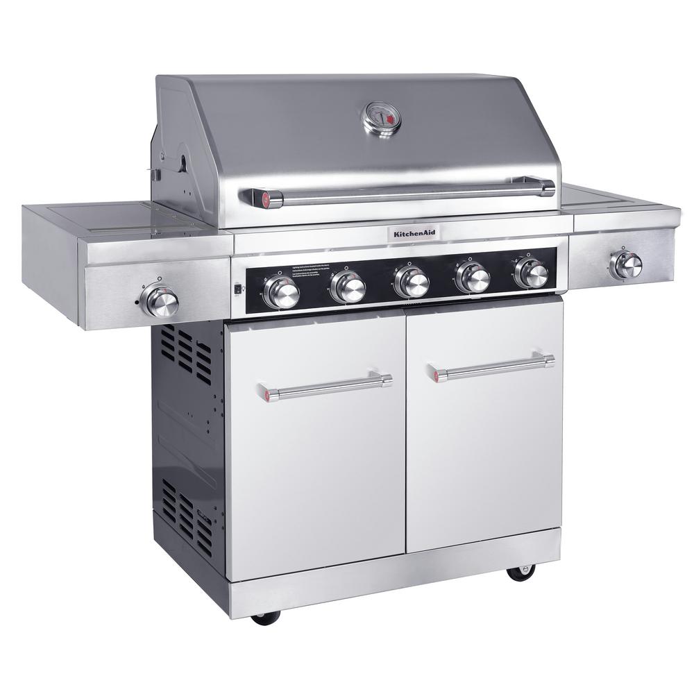 An image of KitchenAid 720-0893D Propane Gas Stainless Steel Freestanding Infrared Covered Grill | KnowYourGrill 