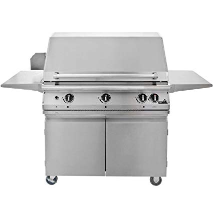 An image of PGS Legacy Pacifica Gourmet 39" Propane Gas Stainless Steel Freestanding Rotisserie Grill