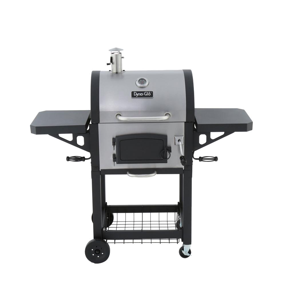 An image of Dyna-Glo DGN405SNC-D Charcoal Stainless Steel Freestanding Covered Grill