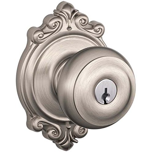 An image of Schlage F51AGEO619BRK Entry Satin Nickel Lock | Door Lock Guide 