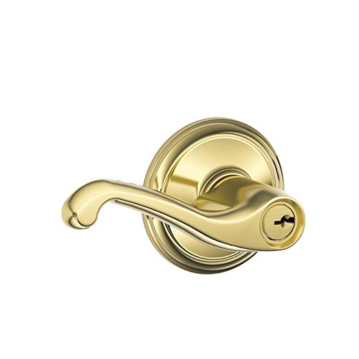 An image of Schlage F51A FLA 605 Entry Brass Lever Lockset Lock | Door Lock Guide 