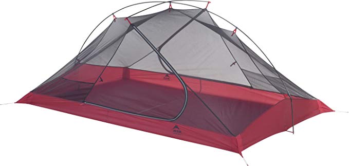 An image of MSR 2-Person Red and Gray Non-Freestanding 17 X 5 X 5 Inch Tent