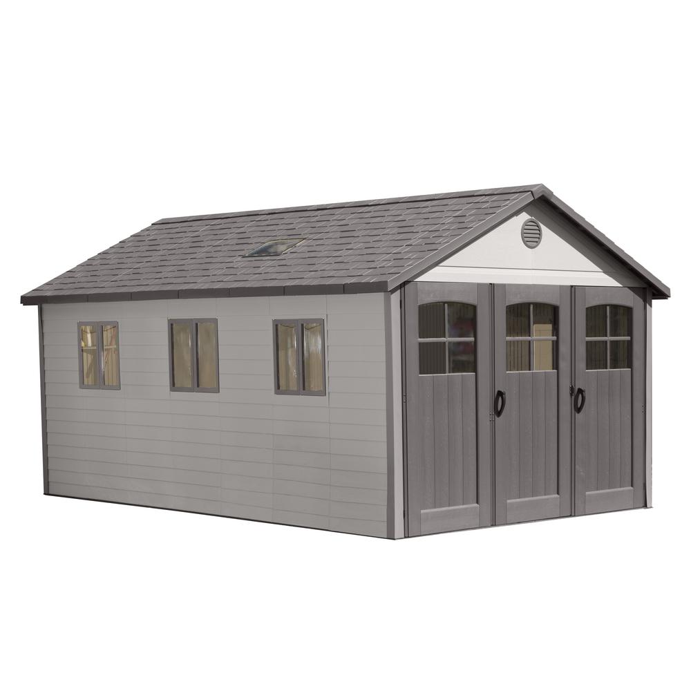An image of Lifetime 60237 Plastic 10 ft. x 19 ft. Garden Tool Car Shed