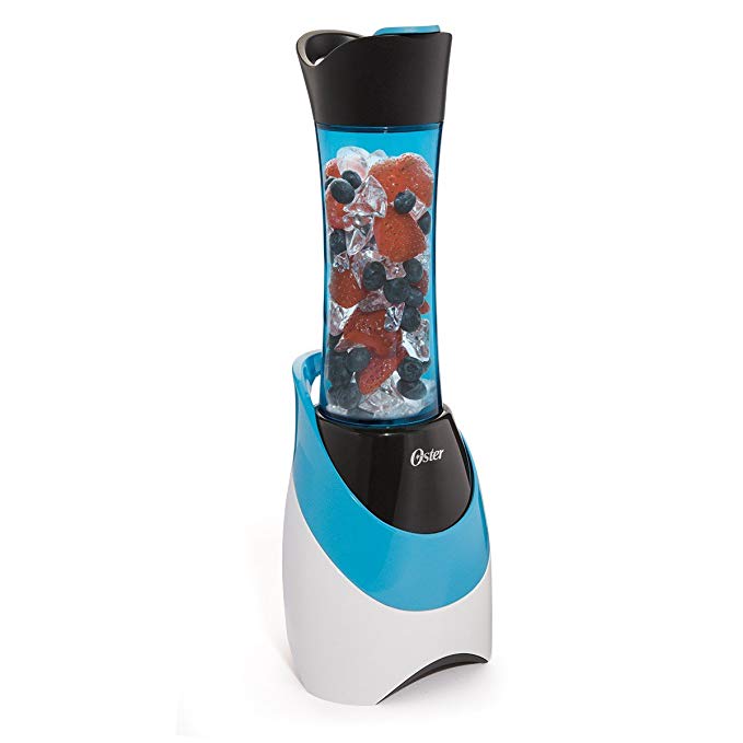 An image of Oster BLSTPB-WBL-000 Blue and White 400 W Personal Blender | Trusted Blenders 