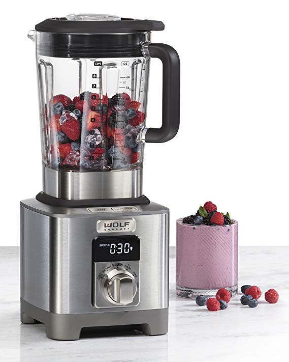 An image of Wolf Gourmet WGBL110S Black Knob Stainless Steel Variable Speed Dial Blender